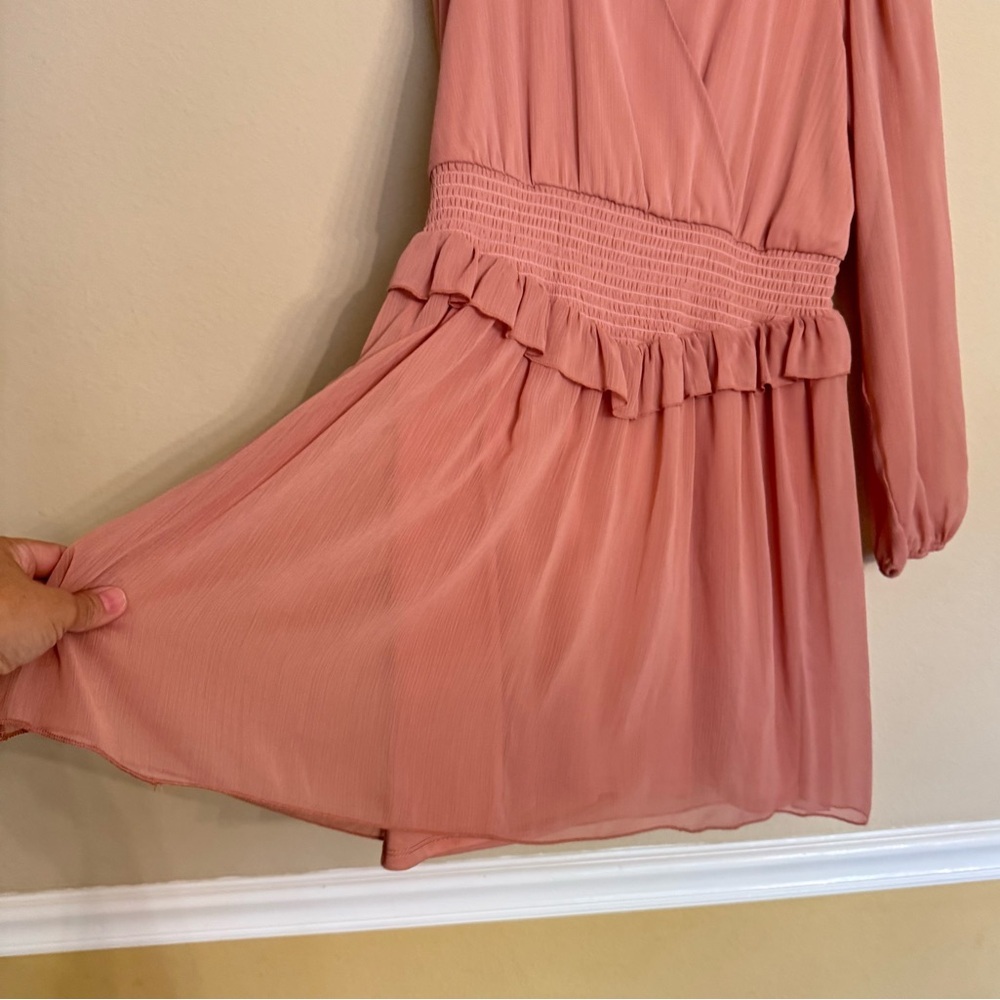 ASOS Pink Ruffled Long Sleeve Smocked Waist Casual Party Dress 12 NEW - Picture 10 of 16